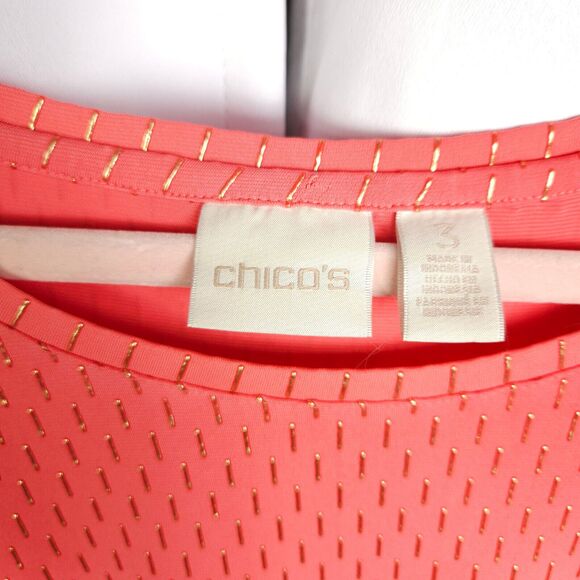 Chico's 3 Womens 16 Pink Cap Sleeve Crew Neck Blouse Top Polyester Spandex - Picture 2 of 7